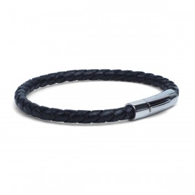 Bracelet jonc homme Cuir noir - Tressé serpent rond LOOP AND CO