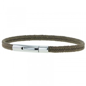 Bracelet fin Mixte métal & coton ciré tressé kaki - Loop And Co