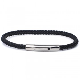 Bracelet jonc Homme - Coton ciré tressé carré noir - Loop And Co