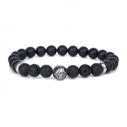 Bracelet perles homme élastiqué - Onyx noires & Pierres de lave LOOP AND CO
