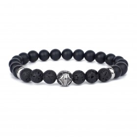 Bracelet perles homme élastiqué - Onyx noires & Pierres de lave LOOP AND CO