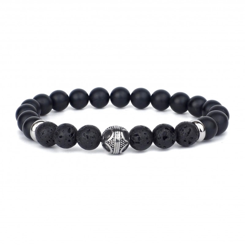 Bracelet perles homme élastiqué - Onyx noires & Pierres de lave LOOP AND CO