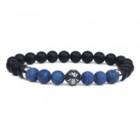 Bracelet perles homme élastiqué - Onyx noires & Lapis Lazuli LAPIS LAZULI