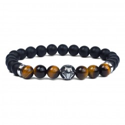 Bracelet perles homme élastiqué - Onyx noires & Oeil de tigre LOOP AND CO