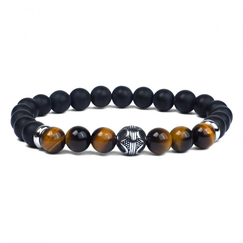 Bracelet perles homme élastiqué - Onyx noires & Oeil de tigre LOOP AND CO