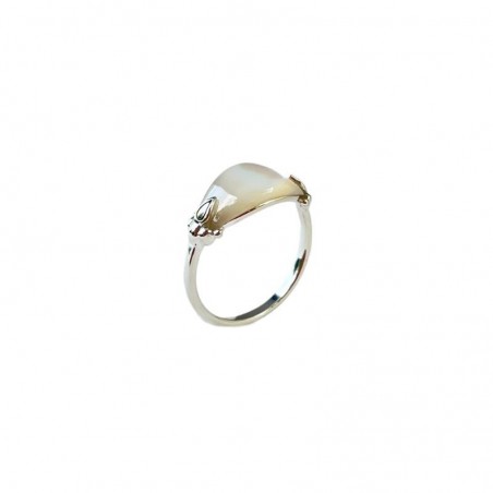 Bague En Argent Massif Style Marquise Avec Cabochon De Nacre Blanche - Taille 51 - Occasion